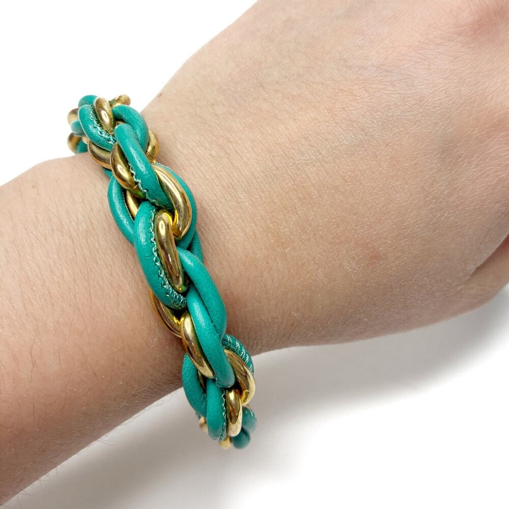 DIDAJ Jewelry Turquoise Italian Leather Gold Braided Statement Bracelet